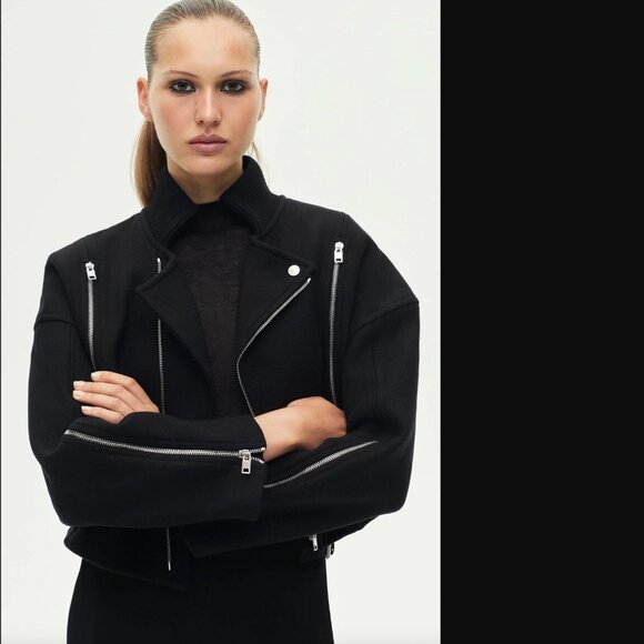 ZARA COLLECTION WOMEN BLACK MANTECO WOOL BIKER JACKET SIZE M NWT 169$ - Picture 1 of 10